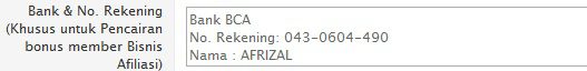 bank no rekening affiliate