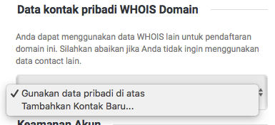 Data kontak pribadi pendaftaran Domain