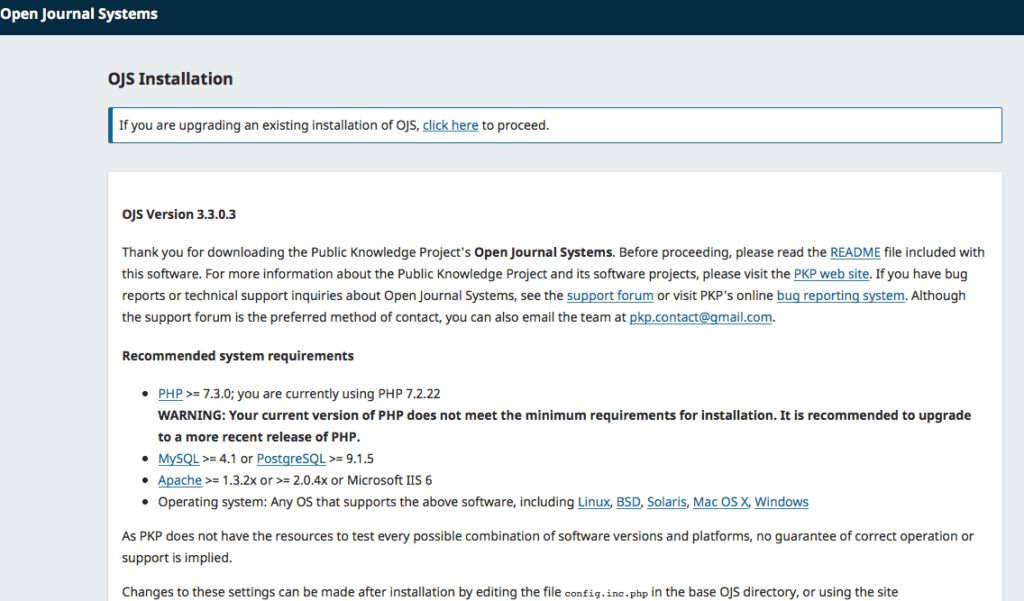 epadi ojs installation page