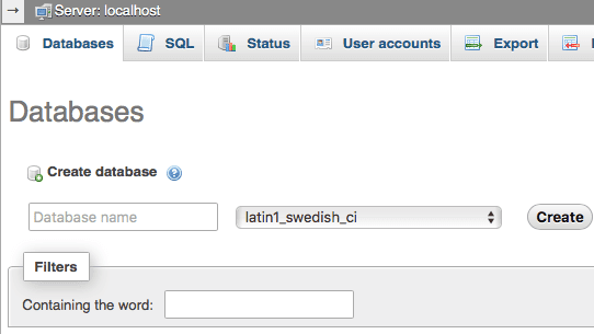epadi phpmyadmin mysql database