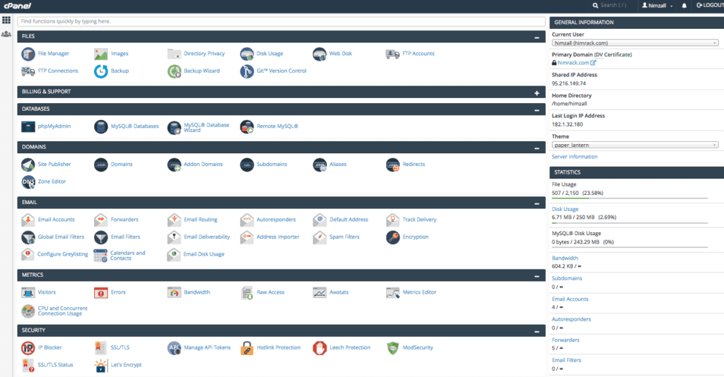 Tampilan Antarmuka cPanel
