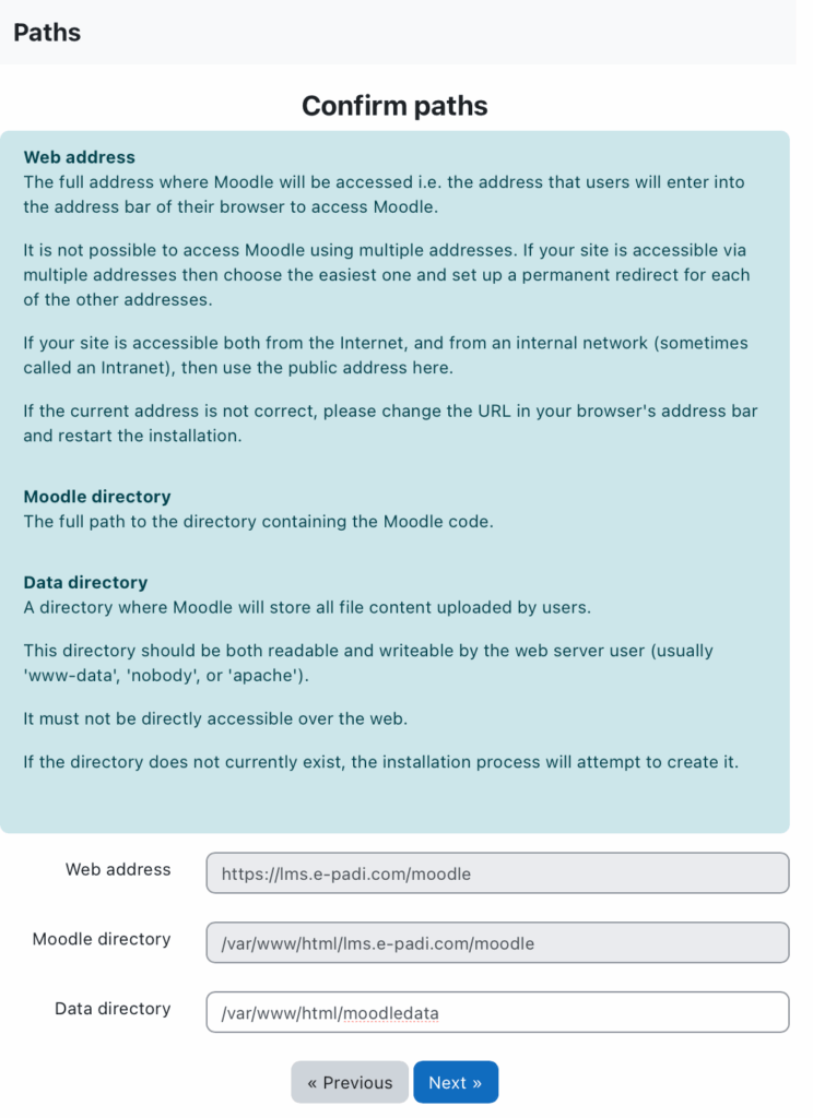 install Moodle - Confirm paths page by epadi