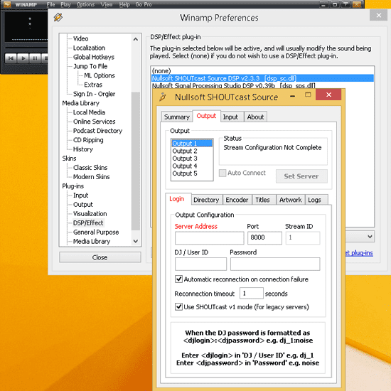 cara streaming radio di Winamp